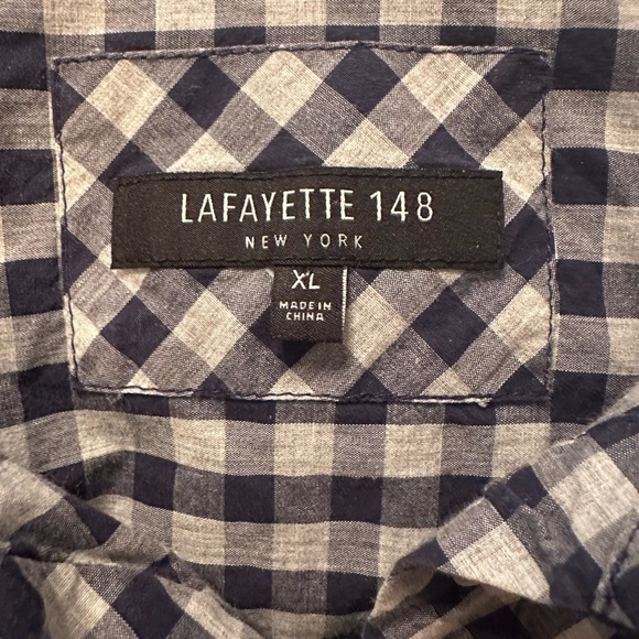 Lafayette 148 New York Blue and Cream Checkered Women's Shirt - Picture 3 of 6
